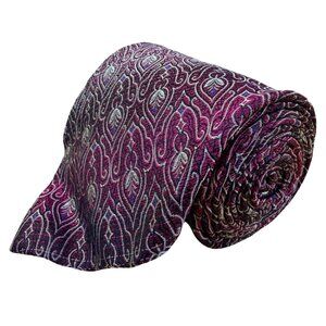 Smithsonian Institution Mens Magenta Purple 100% Silk Paisley Pattern Tie